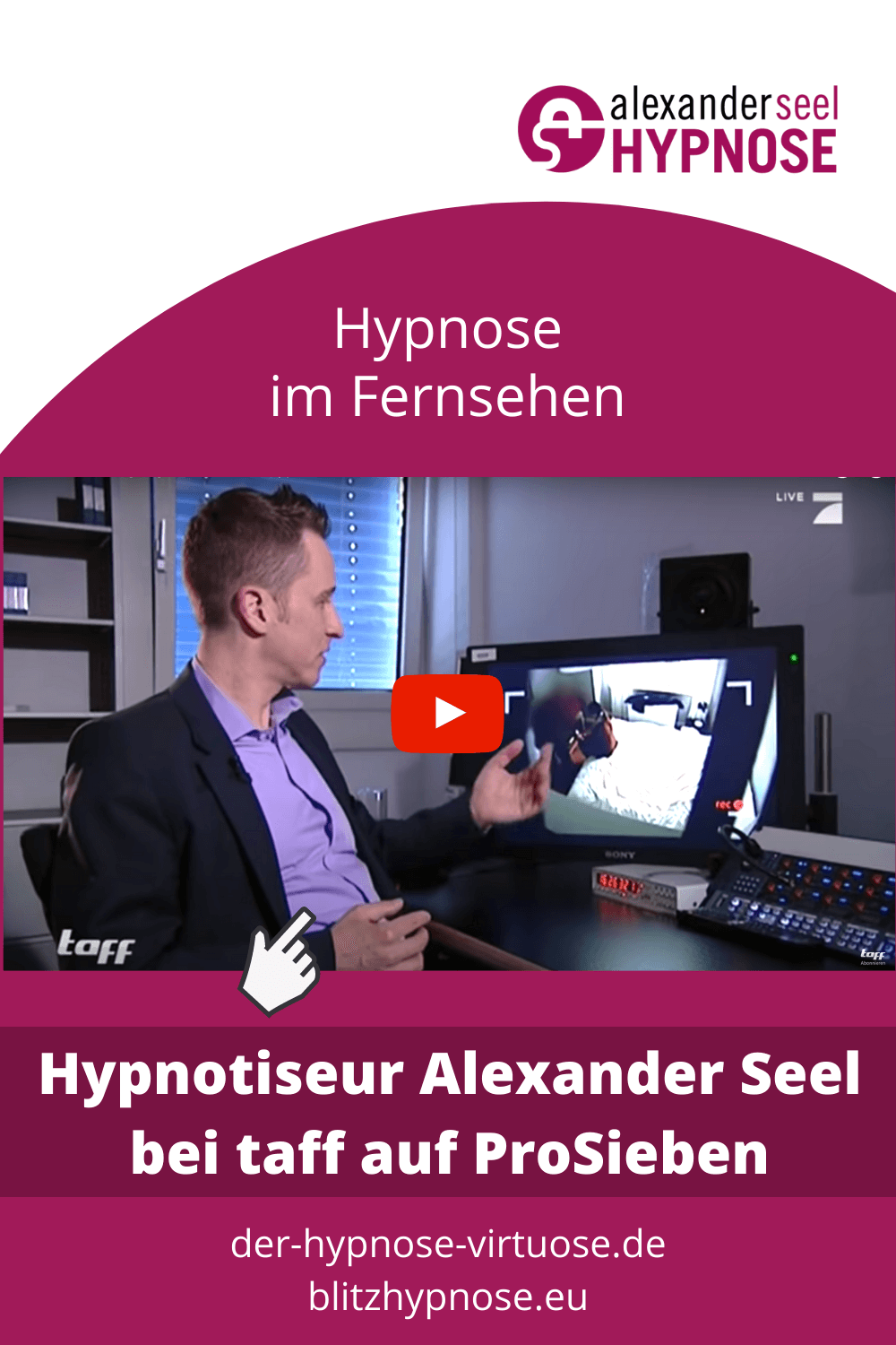 Showhypnotiseur Alexander Seel bei taff auf ProSieben Pinterest Pin